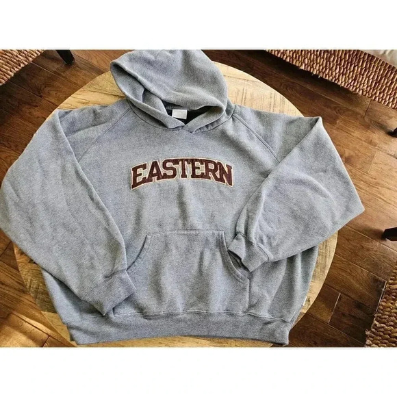 Jansport Gray Hoodie with Brown 'Eastern' Print - Picture 1 of 10